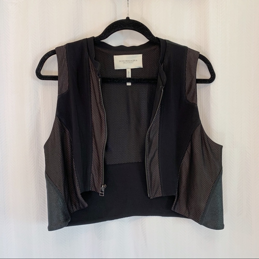 BCBG Black and brownMoto Cropped Vest - Size Small